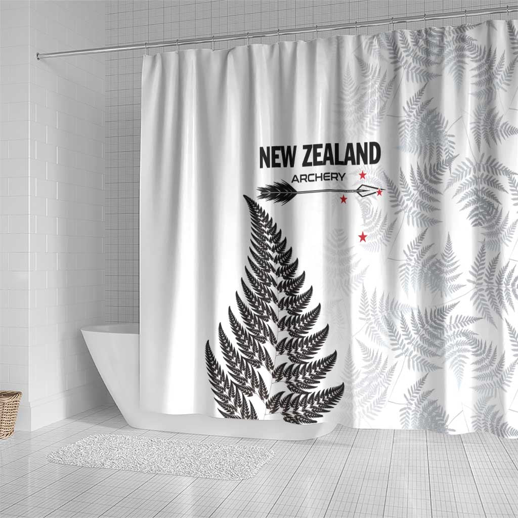 New Zealand 2025 Archery Shower Curtain Aotearoa Silver Arrows White LT01 - Polynesian Pride