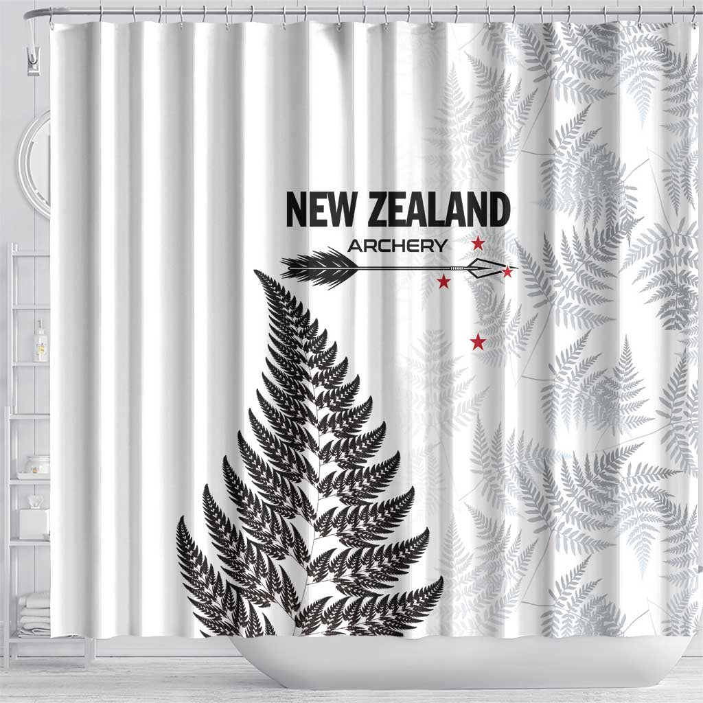 New Zealand 2025 Archery Shower Curtain Aotearoa Silver Arrows White LT01 - Polynesian Pride