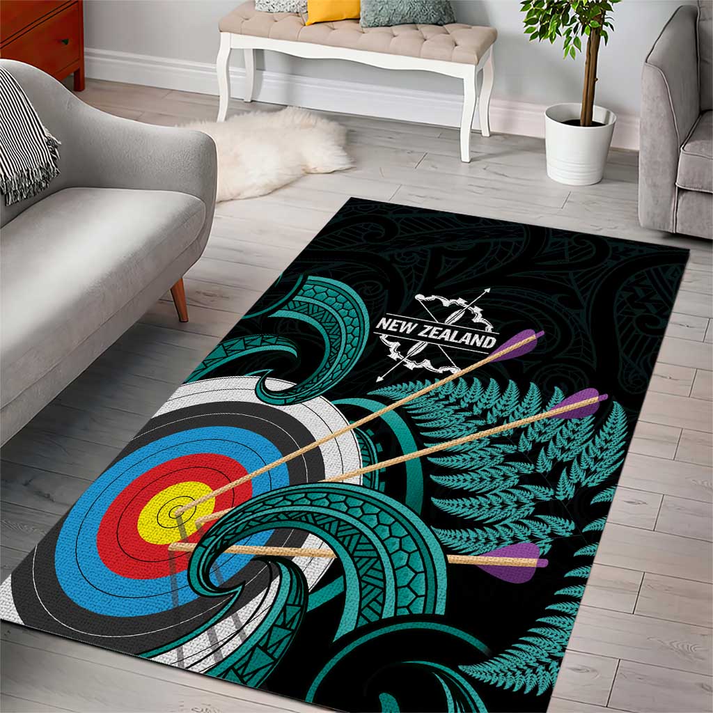 New Zealand Archery Area Rug Turquoise Maori Silver Fern LT01 - Polynesian Pride