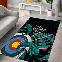 New Zealand Archery Area Rug Turquoise Maori Silver Fern LT01 - Polynesian Pride