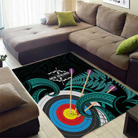 New Zealand Archery Area Rug Turquoise Maori Silver Fern LT01 - Polynesian Pride