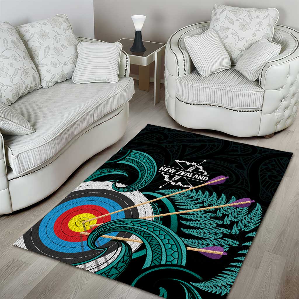 New Zealand Archery Area Rug Turquoise Maori Silver Fern LT01 - Polynesian Pride