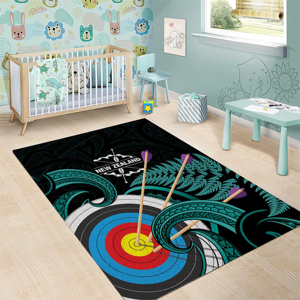 New Zealand Archery Area Rug Turquoise Maori Silver Fern LT01 - Polynesian Pride
