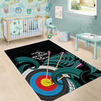 New Zealand Archery Area Rug Turquoise Maori Silver Fern LT01 - Polynesian Pride