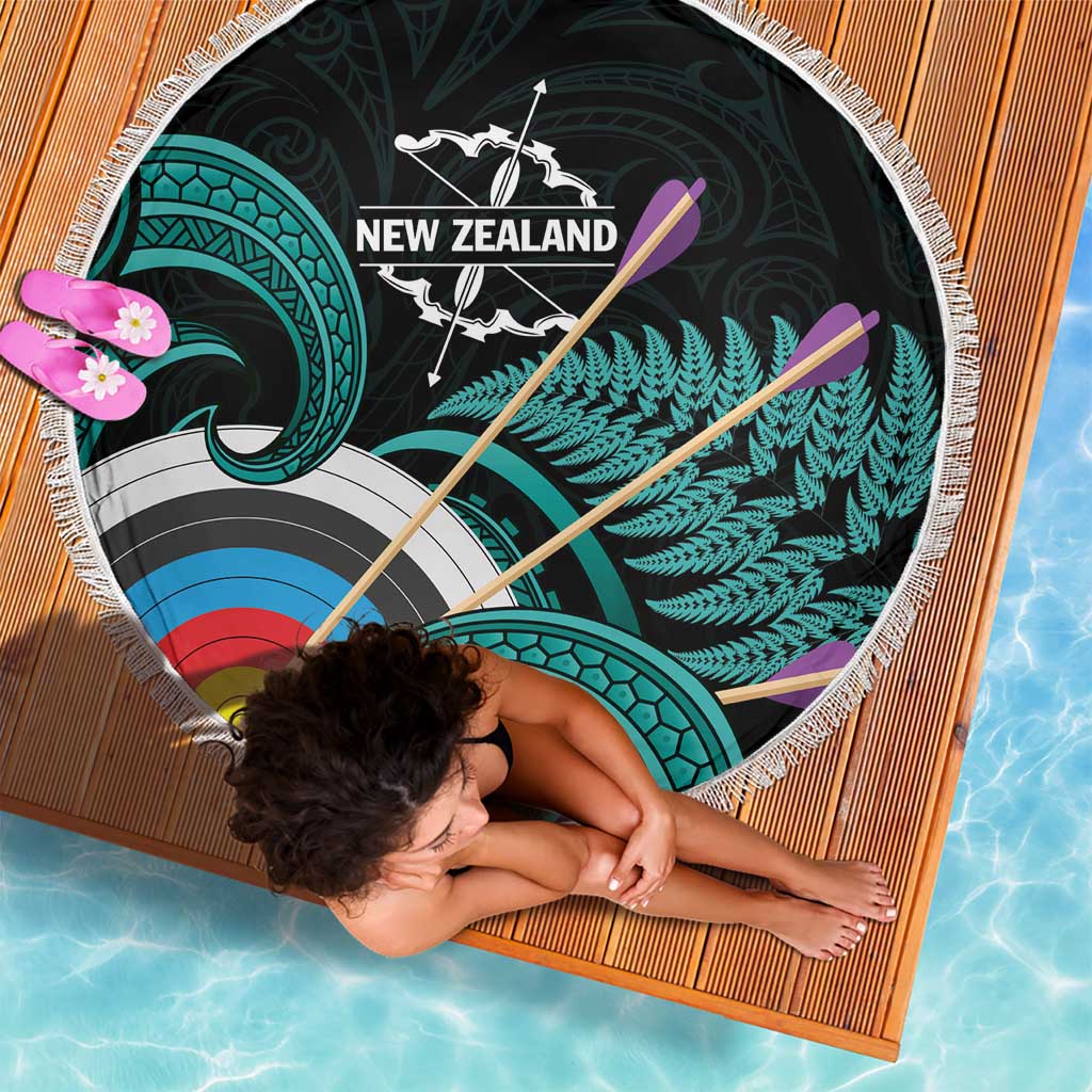 New Zealand Archery Beach Blanket Turquoise Maori Silver Fern LT01 - Polynesian Pride