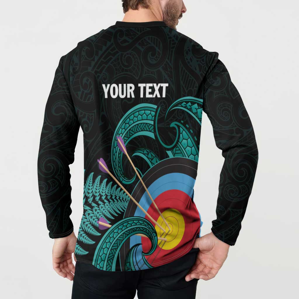 Personalised New Zealand Archery Button Sweatshirt Turquoise Maori Silver Fern LT01 - Polynesian Pride