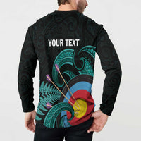 Personalised New Zealand Archery Button Sweatshirt Turquoise Maori Silver Fern LT01 - Polynesian Pride