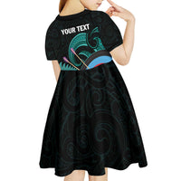 Personalised New Zealand Archery Kid Short Sleeve Dress Turquoise Maori Silver Fern LT01 - Polynesian Pride