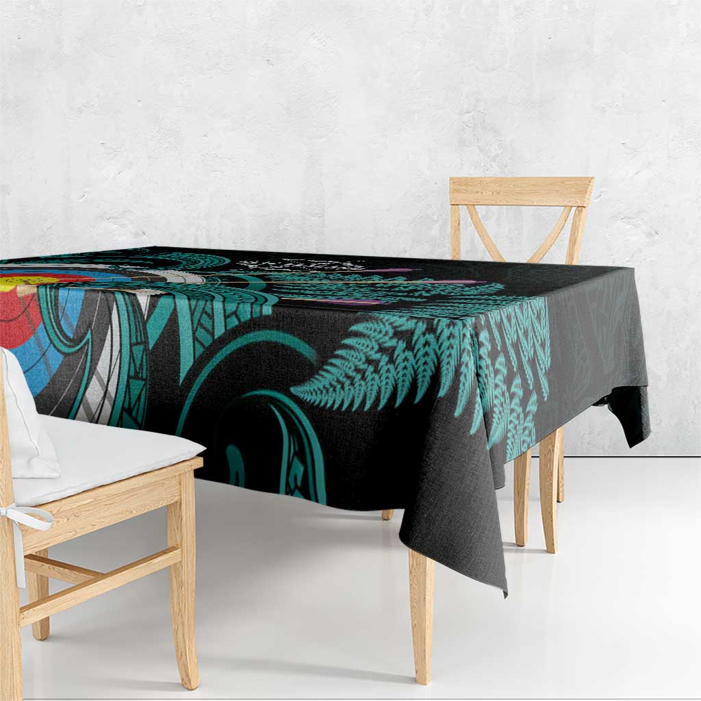 New Zealand Archery Tablecloth Turquoise Maori Silver Fern LT01 - Polynesian Pride