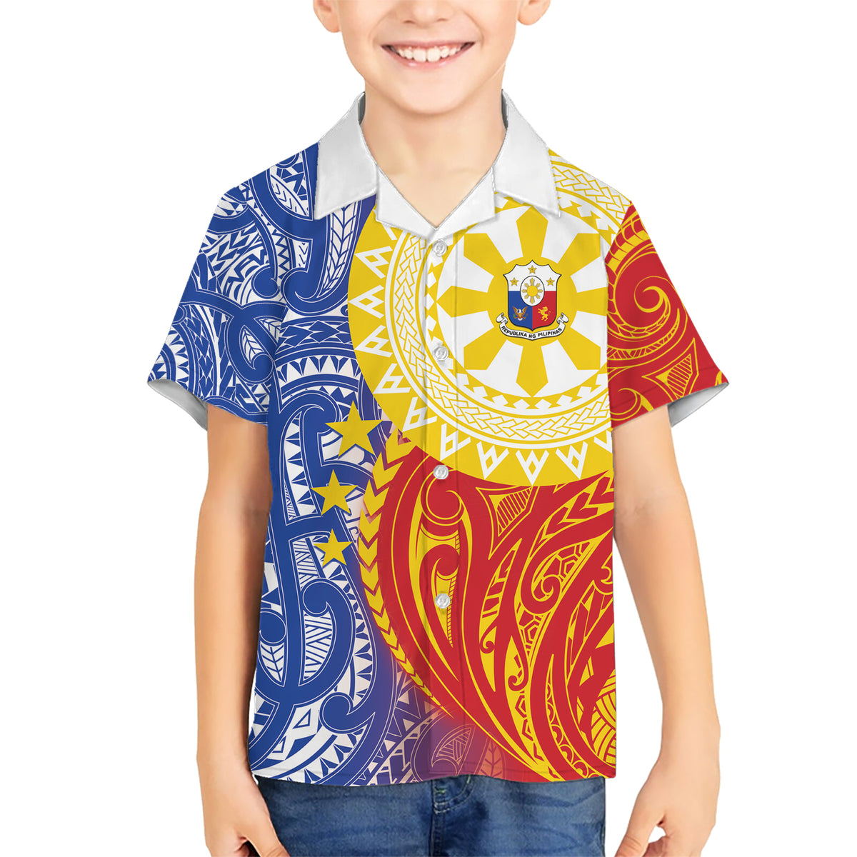 Philippines Kid Hawaiian Shirt Pilipinas Polynesian Pattern LT01 Kid Art - Polynesian Pride