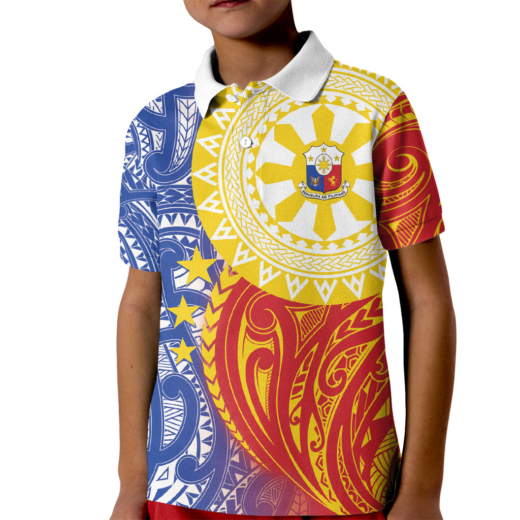 Philippines Kid Polo Shirt Pilipinas Polynesian Pattern