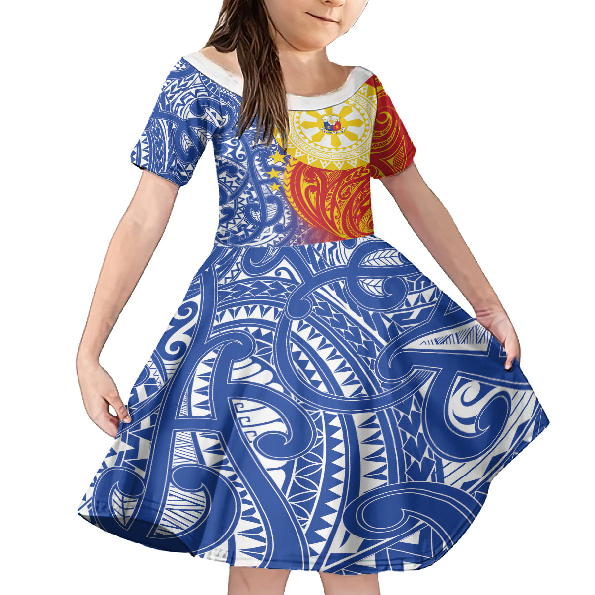 Philippines Kid Short Sleeve Dress - Pilipinas Polynesian Pattern LT01 KID Art - Polynesian Pride