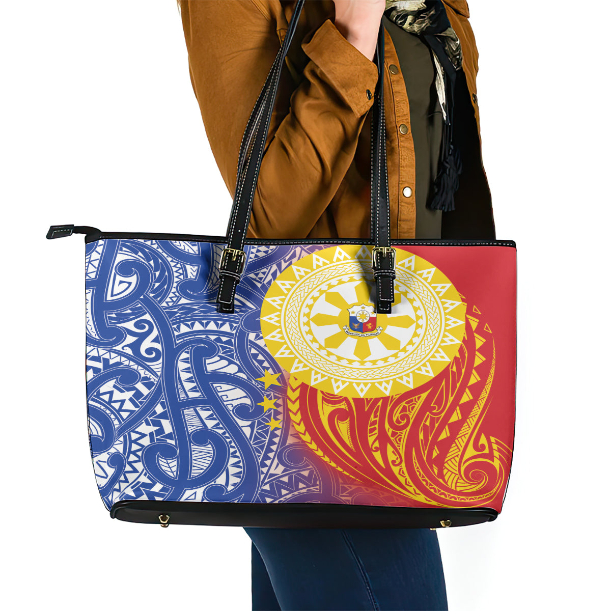 Philippines Leather Tote Bag Pilipinas Polynesian Pattern LT01 - Polynesian Pride