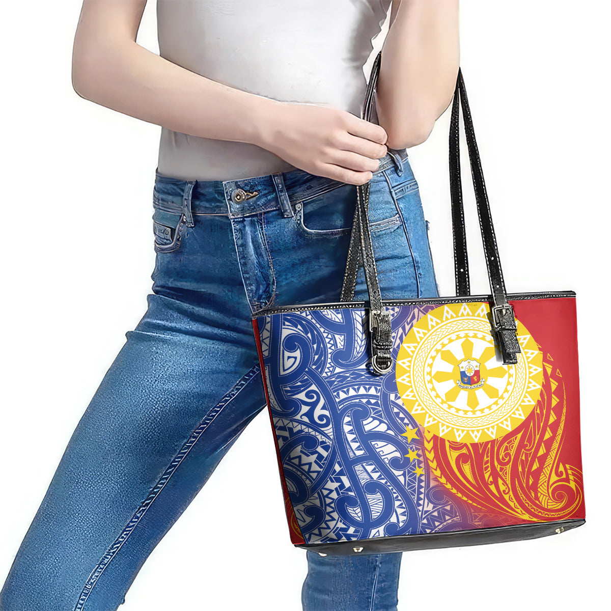 Philippines Leather Tote Bag Pilipinas Polynesian Pattern LT01 - Polynesian Pride