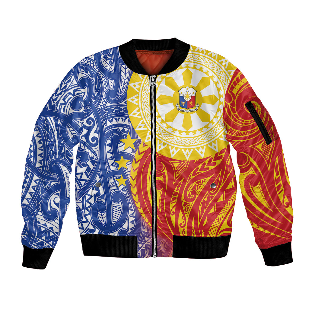 Philippines Sleeve Zip Bomber Jacket Pilipinas Polynesian Pattern LT01 Unisex Art - Polynesian Pride