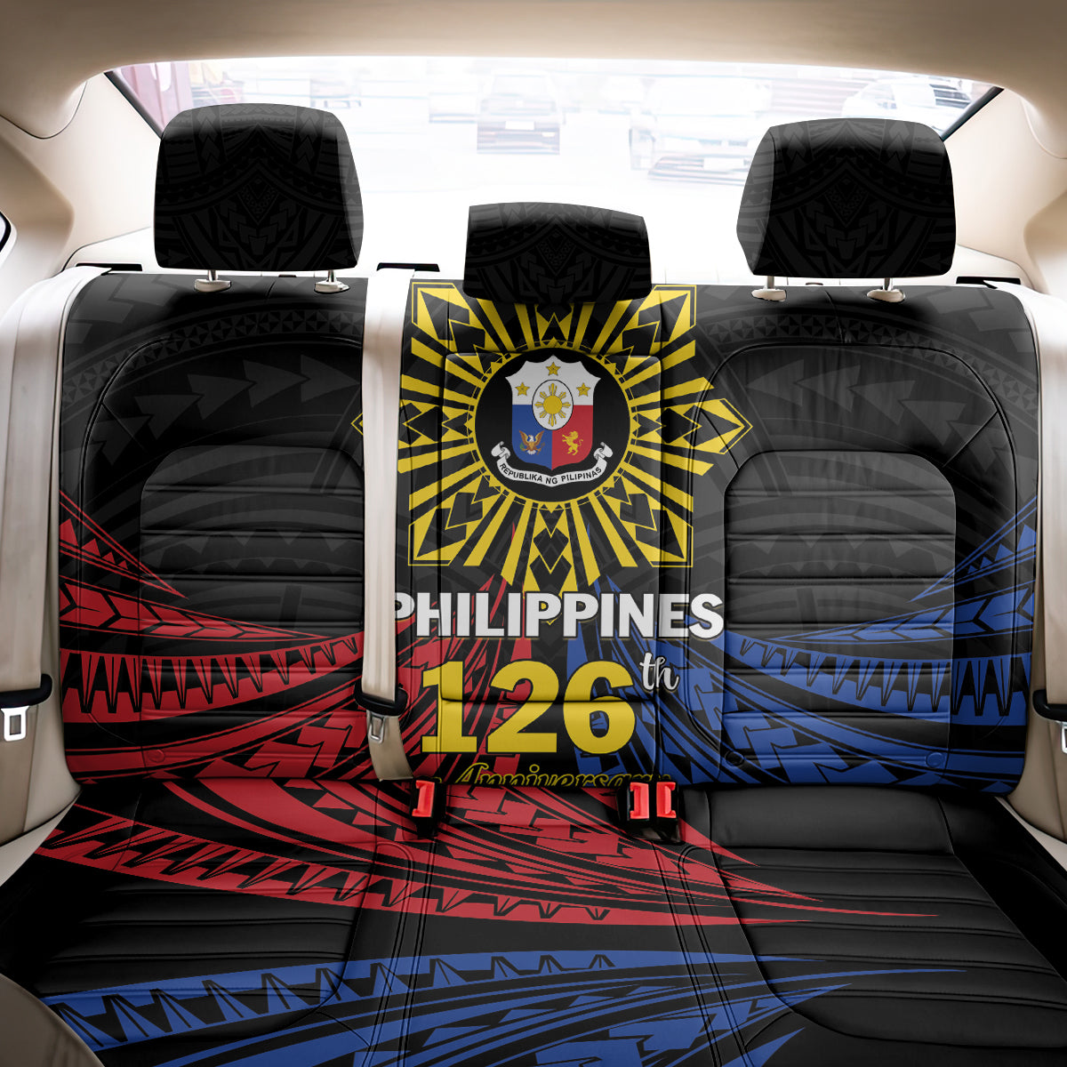 Philippines Independence Day Back Car Seat Cover Filipino 126th Anniversary Sun Tattoo LT01 - Polynesian Pride
