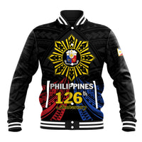 Personalized Philippines Independence Day Baseball Jacket Filipino 126th Anniversary Sun Tattoo LT01 Unisex Black - Polynesian Pride