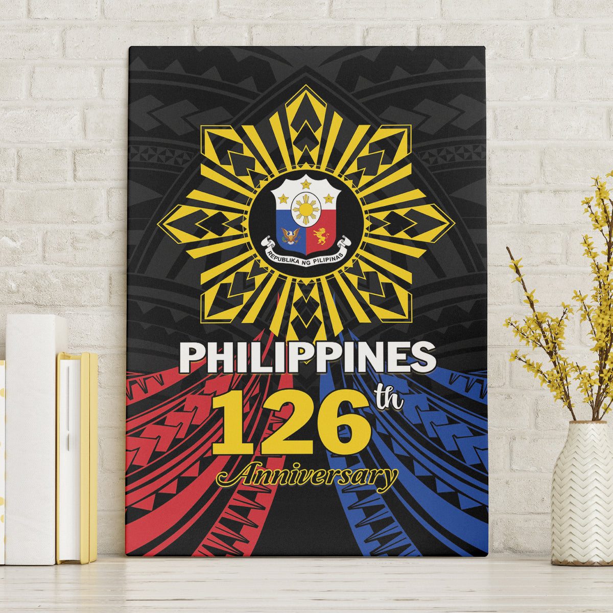 Philippines Independence Day Canvas Wall Art Filipino 126th Anniversary Sun Tattoo LT01 Without Frame Black - Polynesian Pride