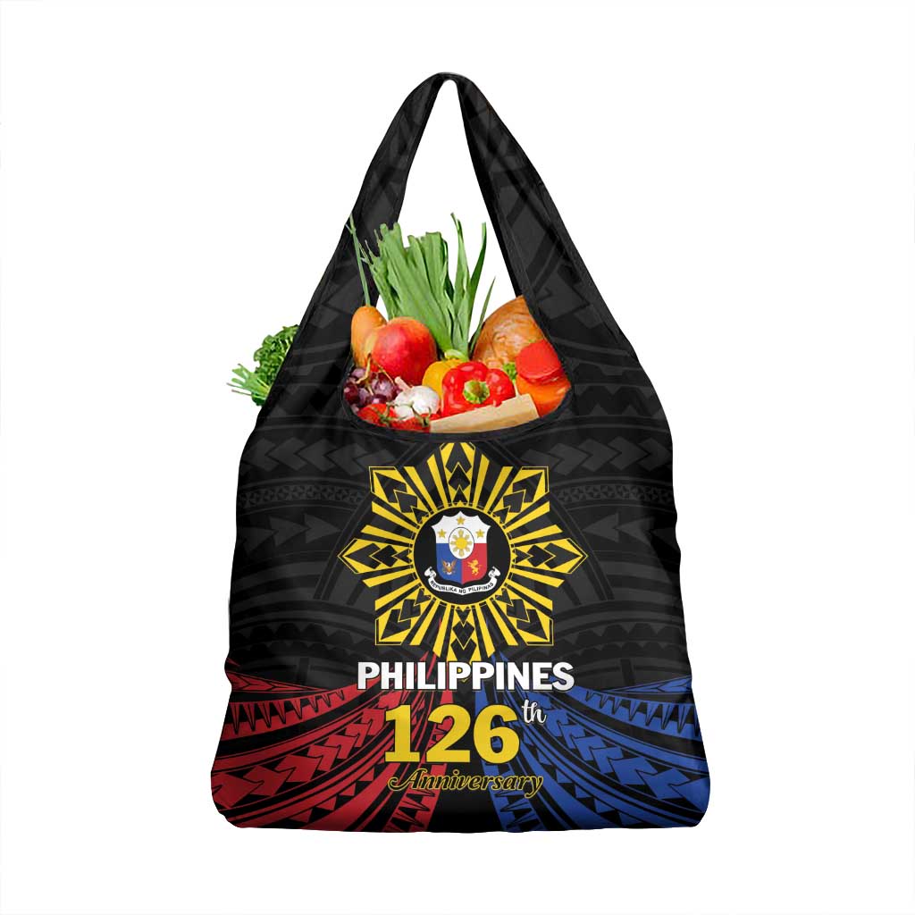 Philippines Independence Day Grocery Bag Filipino 126th Anniversary Sun Tattoo LT01 1-pack One Size Black - Polynesian Pride