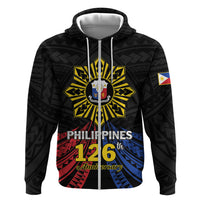 Personalized Philippines Independence Day Hoodie Filipino 126th Anniversary Sun Tattoo LT01 Zip Hoodie Black - Polynesian Pride