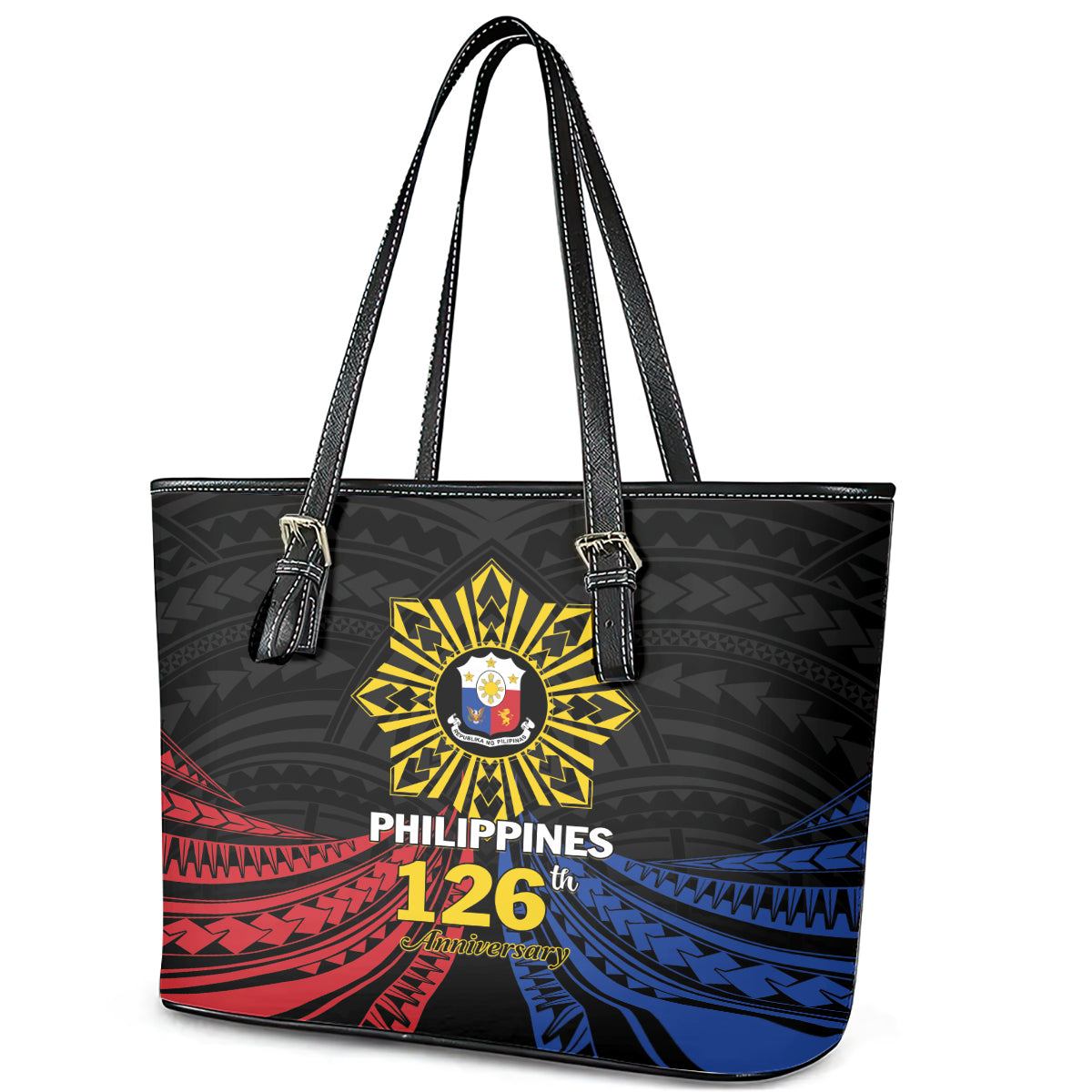 Philippines Independence Day Leather Tote Bag Filipino 126th Anniversary Sun Tattoo LT01 - Polynesian Pride