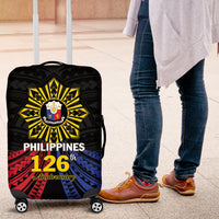 Philippines Independence Day Luggage Cover Filipino 126th Anniversary Sun Tattoo LT01 Black - Polynesian Pride