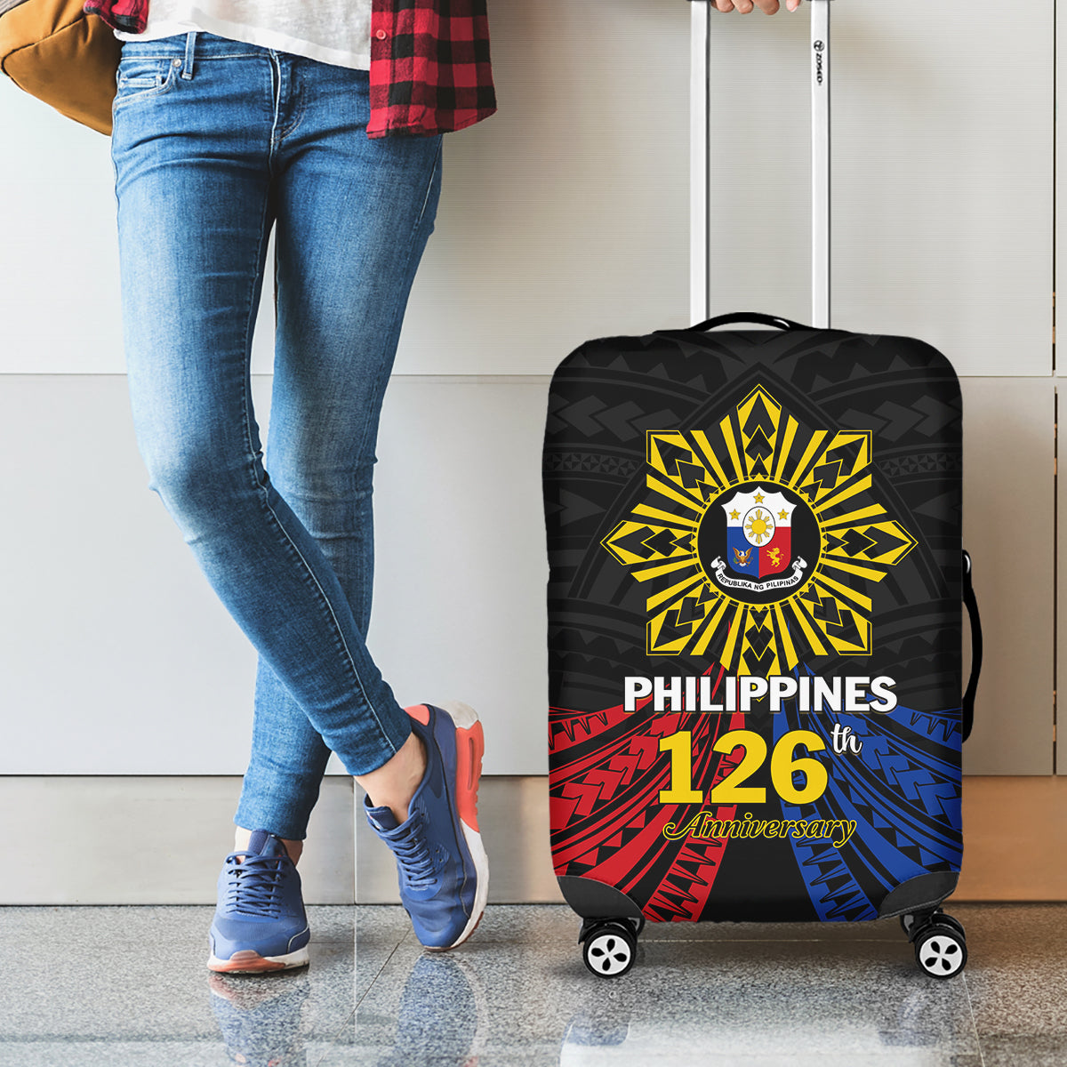 Philippines Independence Day Luggage Cover Filipino 126th Anniversary Sun Tattoo LT01 - Polynesian Pride