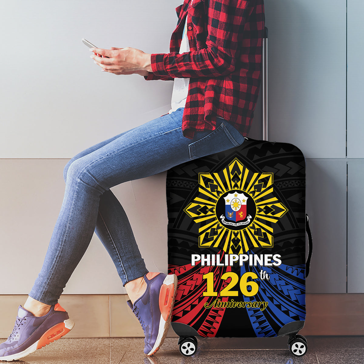 Philippines Independence Day Luggage Cover Filipino 126th Anniversary Sun Tattoo LT01 - Polynesian Pride