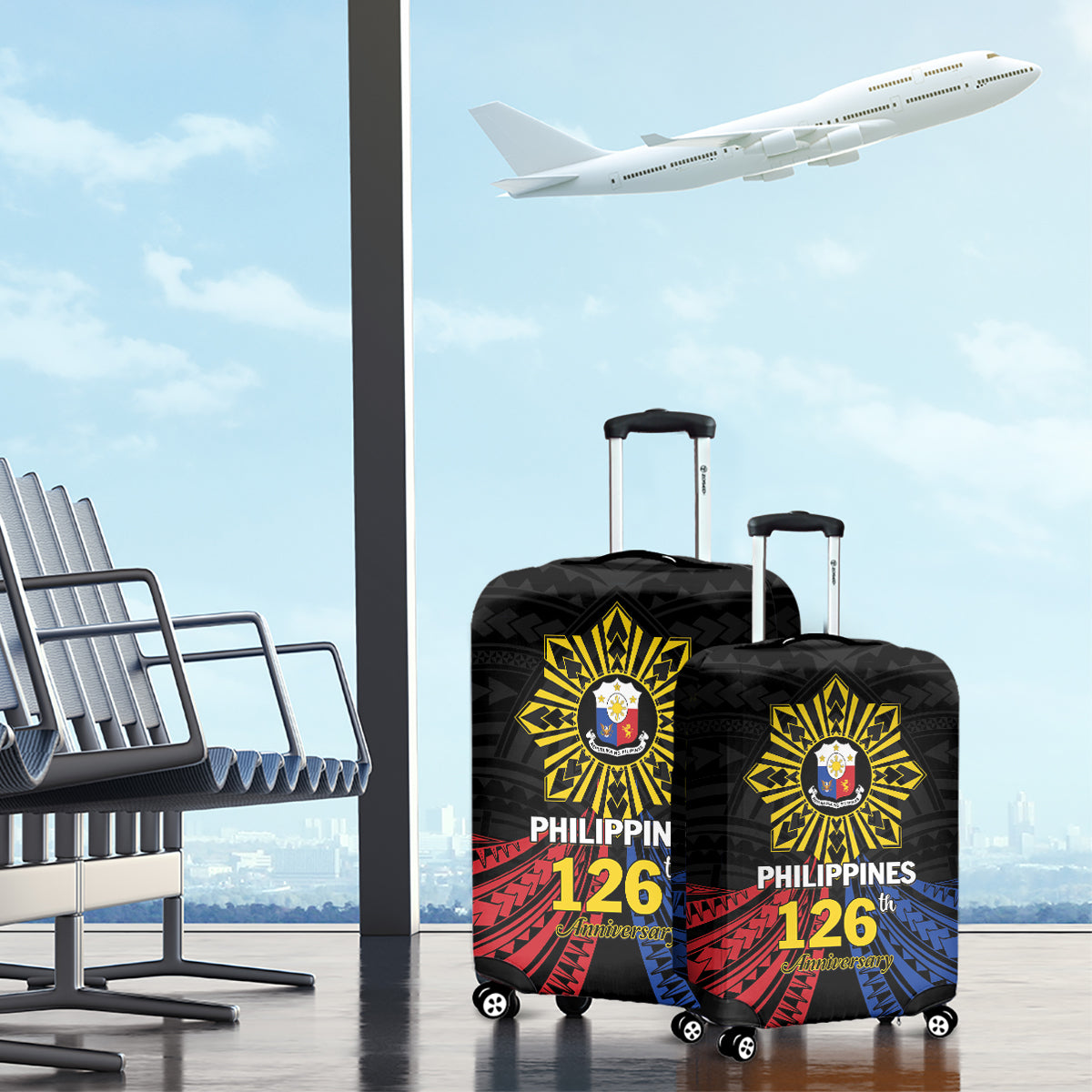 Philippines Independence Day Luggage Cover Filipino 126th Anniversary Sun Tattoo LT01 - Polynesian Pride