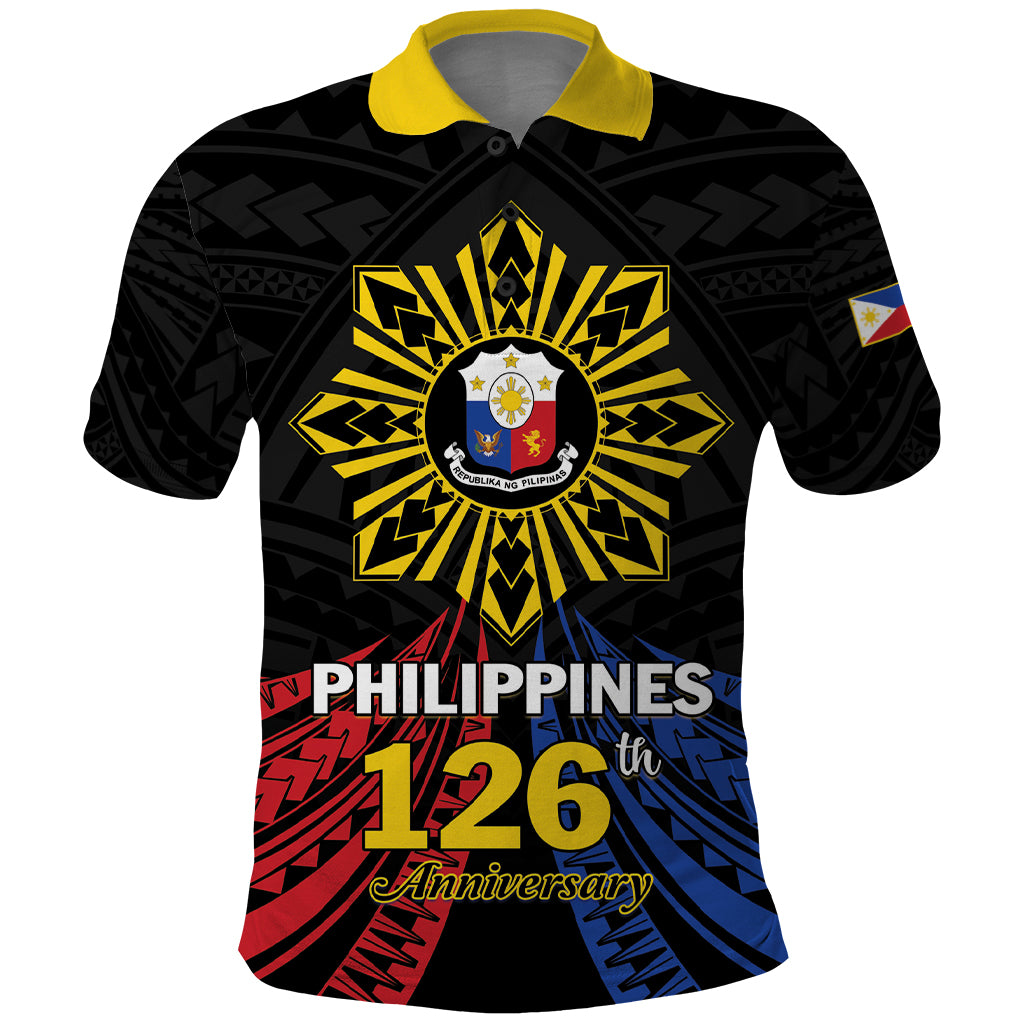 Personalized Philippines Independence Day Polo Shirt Filipino 126th Anniversary Sun Tattoo LT01 Black - Polynesian Pride