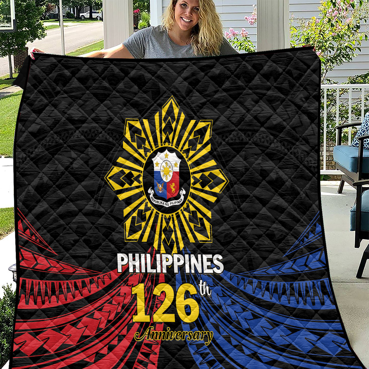 Philippines Independence Day Quilt Filipino 126th Anniversary Sun Tattoo LT01 Black - Polynesian Pride