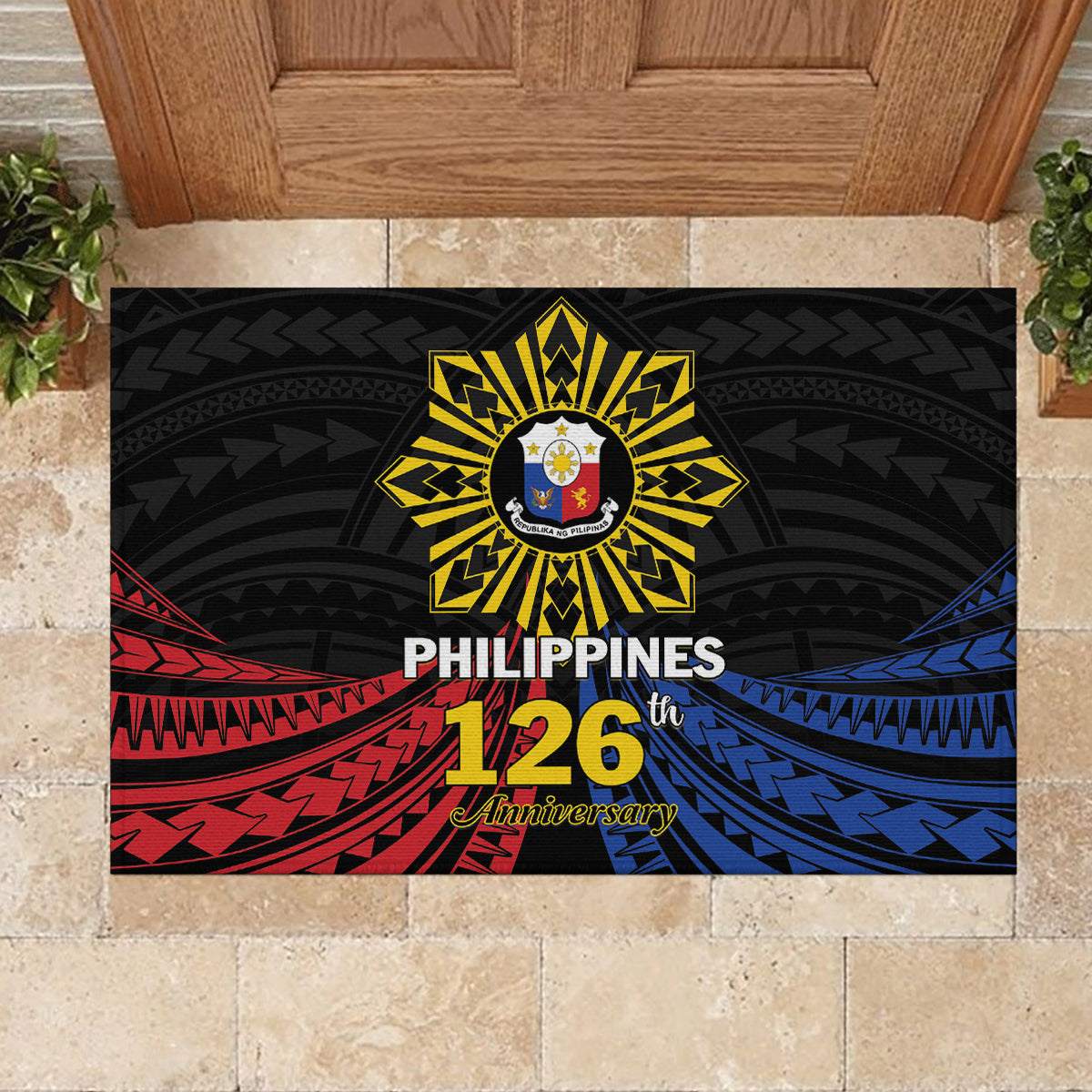 Philippines Independence Day Rubber Doormat Filipino 126th Anniversary Sun Tattoo LT01 - Polynesian Pride