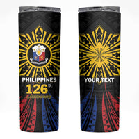 Personalized Philippines Independence Day Skinny Tumbler Filipino 126th Anniversary Sun Tattoo LT01 Black - Polynesian Pride