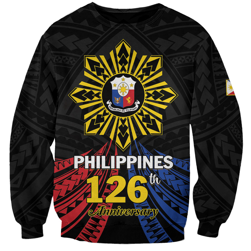 Personalized Philippines Independence Day Sweatshirt Filipino 126th Anniversary Sun Tattoo LT01 Unisex Black - Polynesian Pride