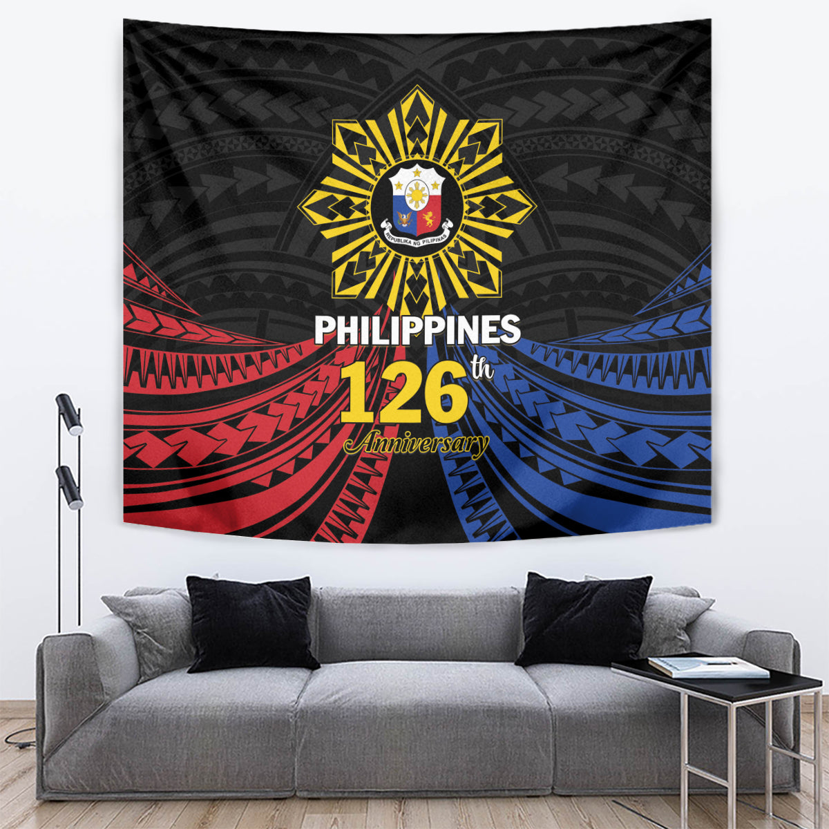Philippines Independence Day Tapestry Filipino 126th Anniversary Sun Tattoo LT01 Black - Polynesian Pride