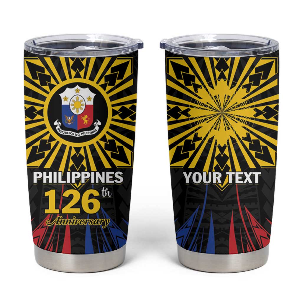 Personalized Philippines Independence Day Tumbler Cup Filipino 126th Anniversary Sun Tattoo LT01 Black - Polynesian Pride