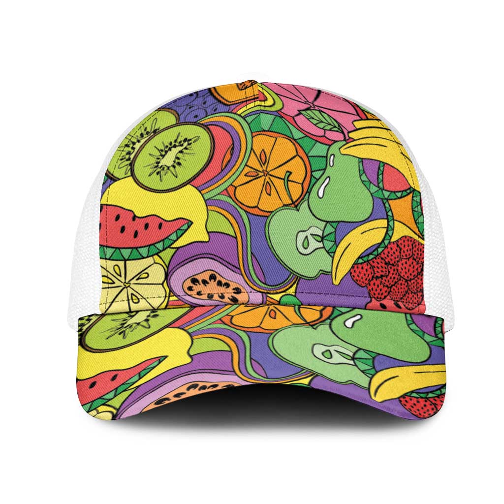 Hawaii Fruits Hippie Style Mesh Trucker Cap Vibrant Colorful LT01 One Size White Multicolor - Polynesian Pride
