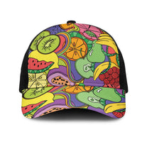 Hawaii Fruits Hippie Style Mesh Trucker Cap Vibrant Colorful LT01 One Size Black Multicolor - Polynesian Pride