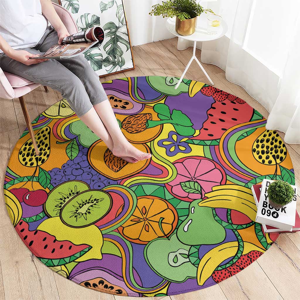 Hawaii Fruits Hippie Style Round Carpet Vibrant Colorful LT01 - Polynesian Pride