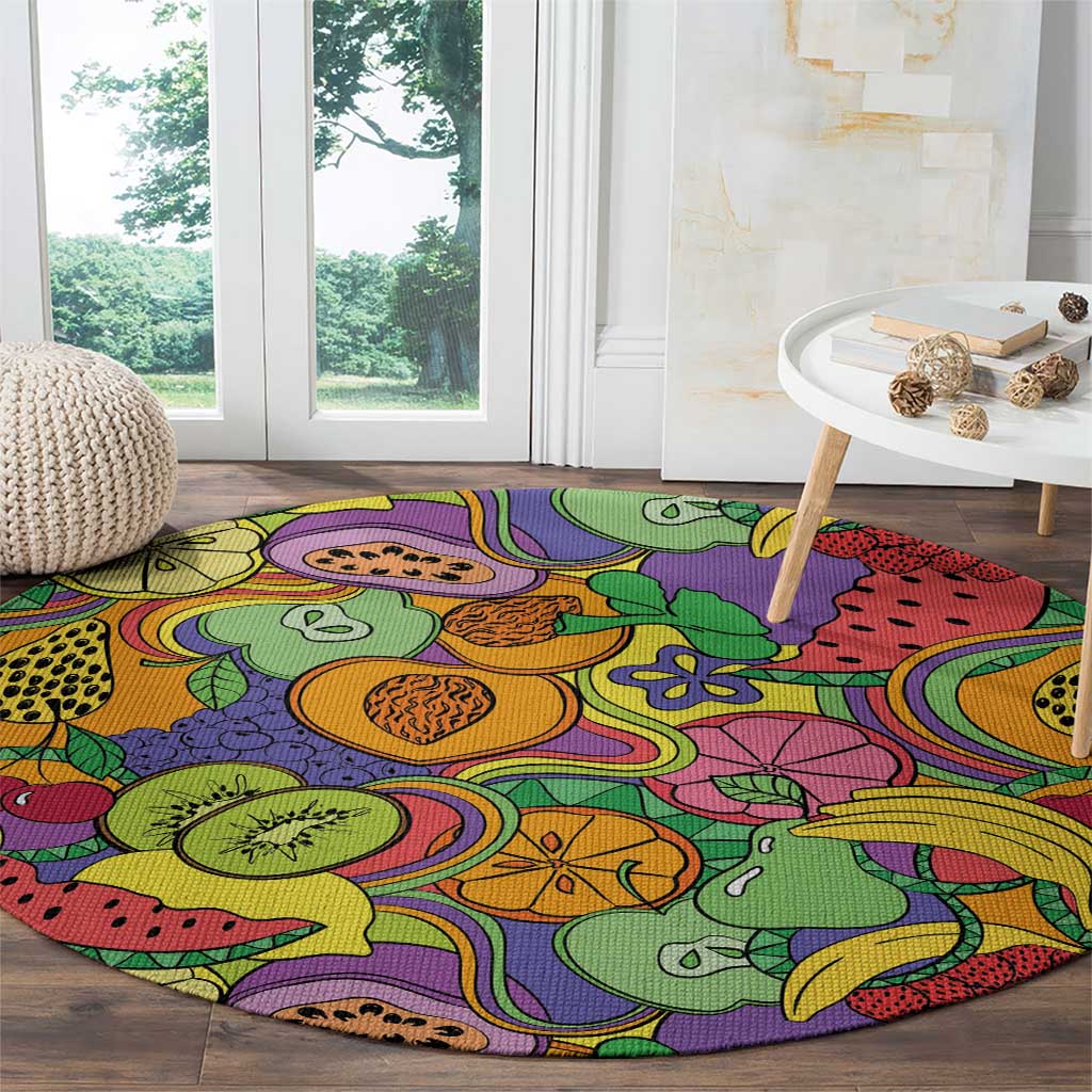 Hawaii Fruits Hippie Style Round Carpet Vibrant Colorful LT01 - Polynesian Pride