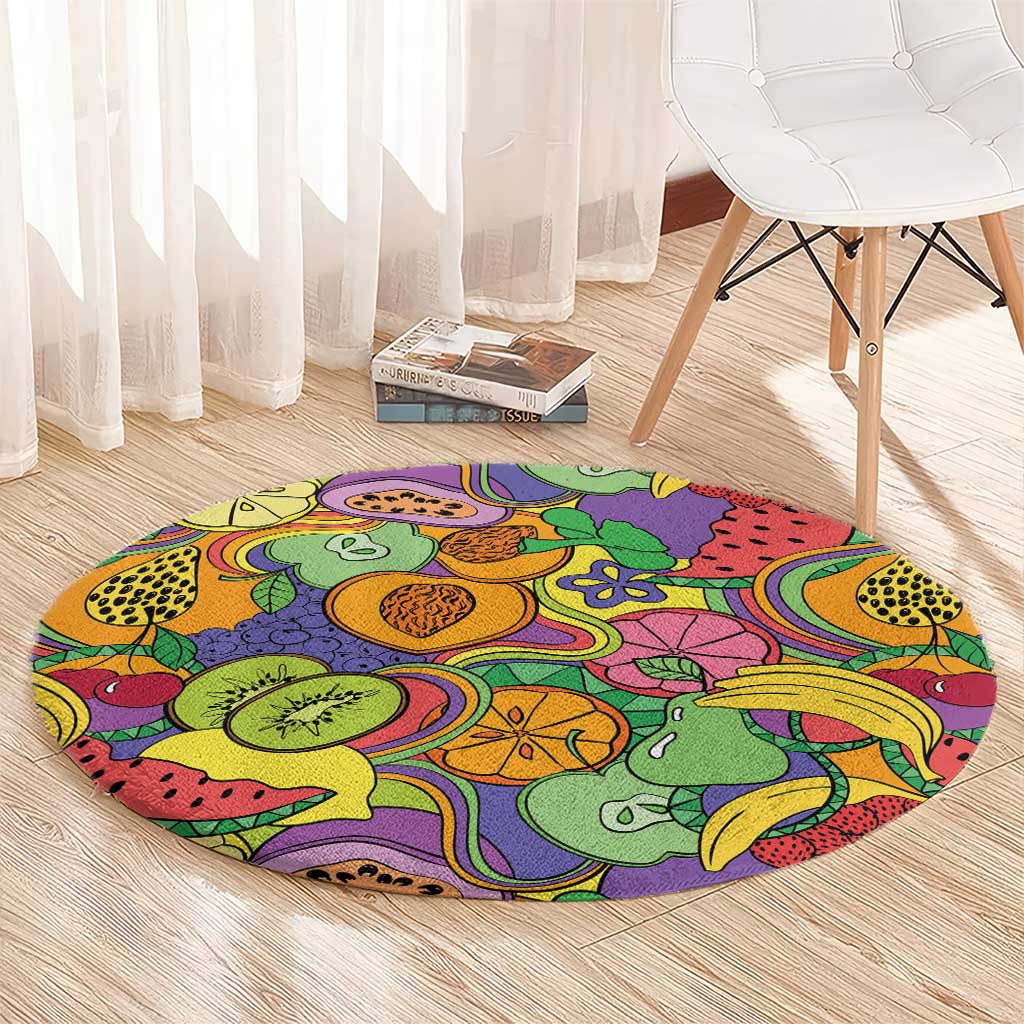 Hawaii Fruits Hippie Style Round Carpet Vibrant Colorful LT01 - Polynesian Pride