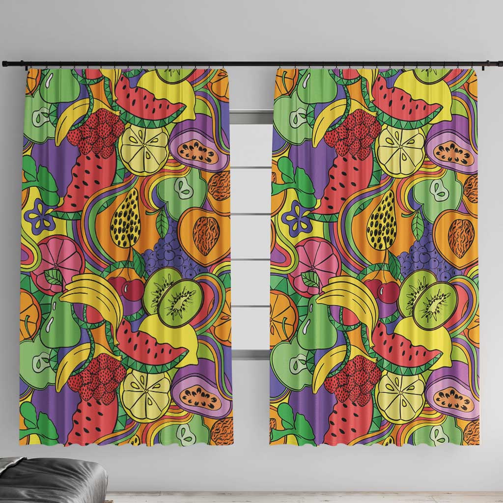 Hawaii Fruits Hippie Style Window Curtain Vibrant Colorful LT01 With Hooks Multicolor - Polynesian Pride