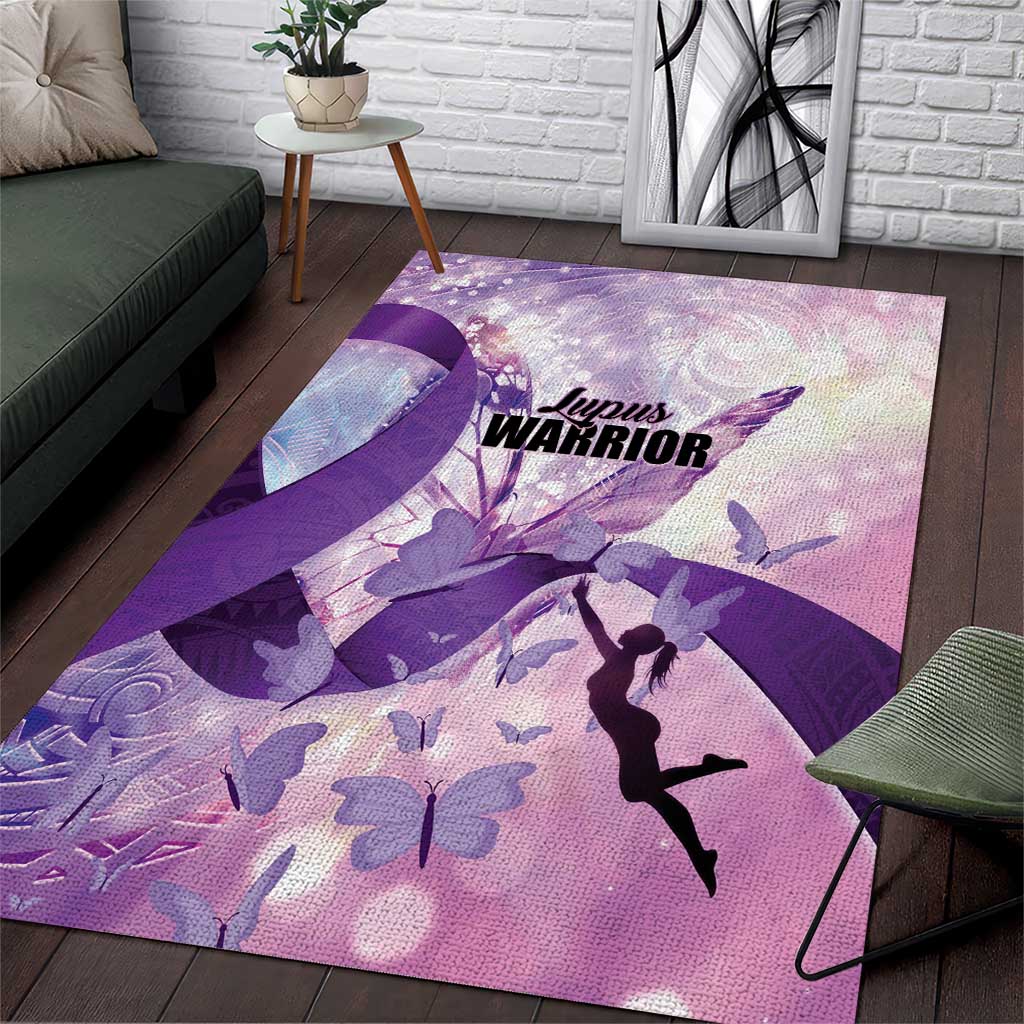 Polynesian Lupus Awareness Area Rug Butterfly Hologram Lupus Warrior LT01 Purple - Polynesian Pride