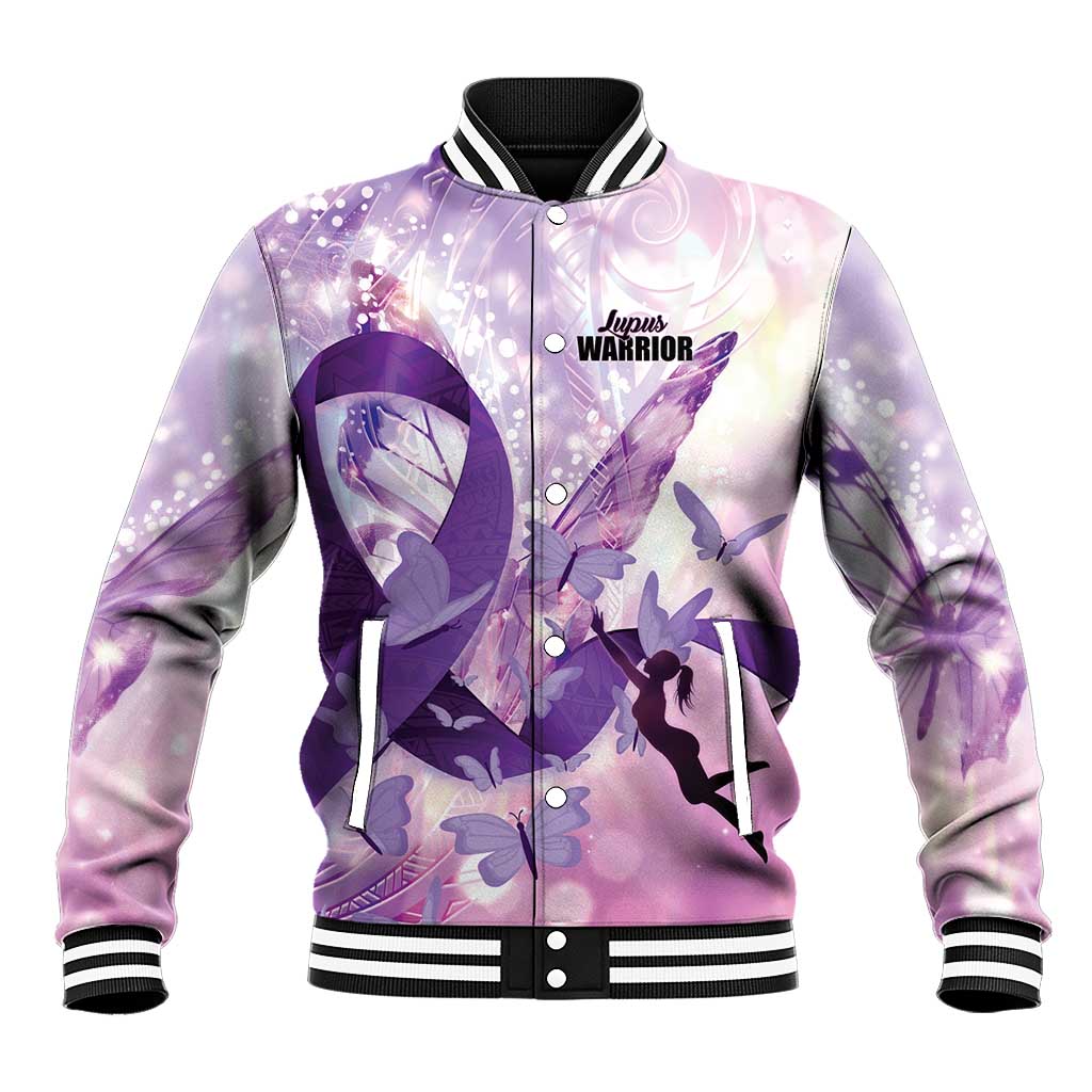 Personalized Polynesian Lupus Awareness Baseball Jacket Butterfly Hologram Lupus Warrior LT01 Unisex Purple - Polynesian Pride