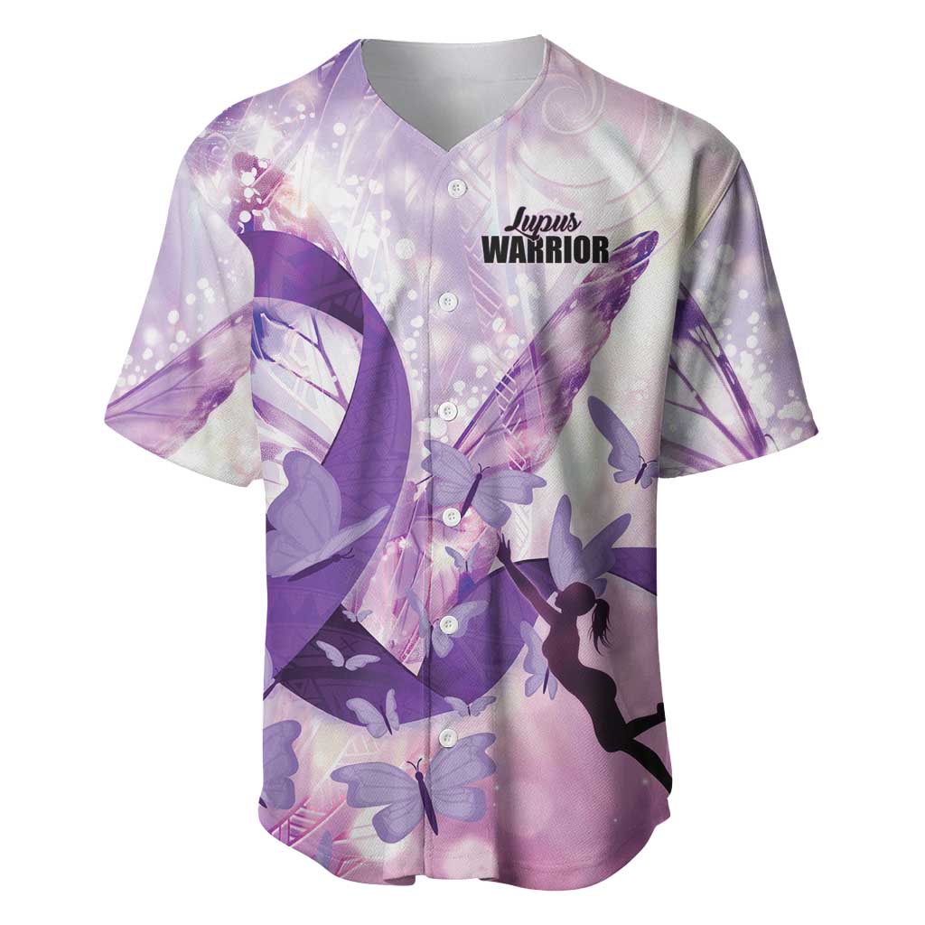 Personalized Polynesian Lupus Awareness Baseball Jersey Butterfly Hologram Lupus Warrior LT01 Purple - Polynesian Pride