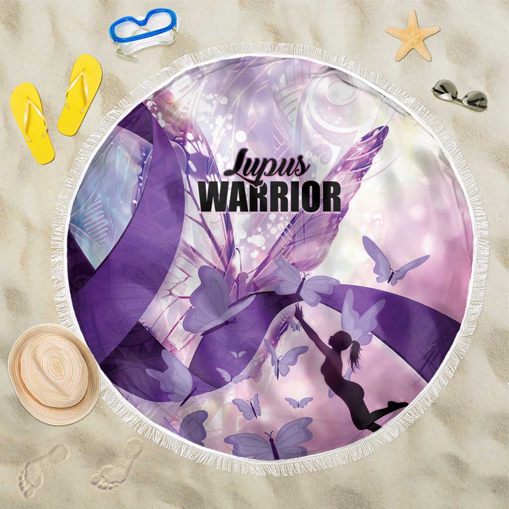 Polynesian Lupus Awareness Beach Blanket Butterfly Hologram Lupus Warrior LT01 One Size 150cm Purple - Polynesian Pride