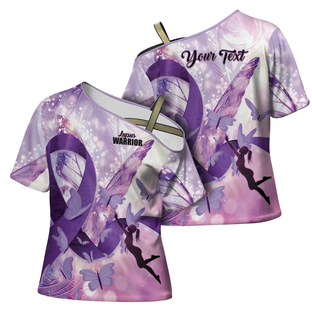 Personalized Polynesian Lupus Awareness Cross Shoulder Shirt Butterfly Hologram Lupus Warrior LT01 - Polynesian Pride