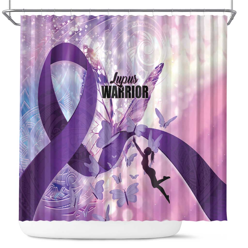 Polynesian Lupus Awareness Shower Curtain Butterfly Hologram Lupus Warrior LT01 Purple - Polynesian Pride