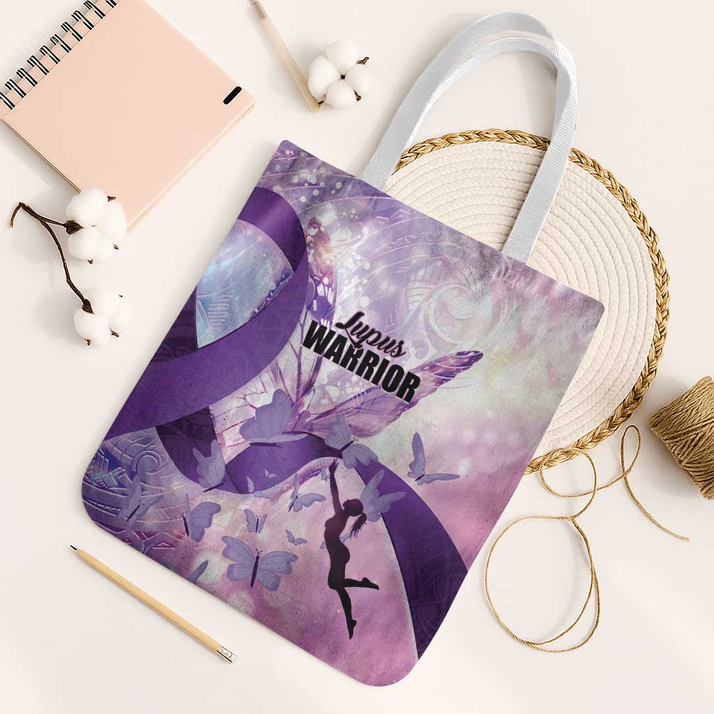 Polynesian Lupus Awareness Tote Bag Butterfly Hologram Lupus Warrior LT01 White Strap One Size Purple - Polynesian Pride
