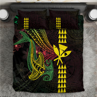 Hawaii Kakau Hammerhead Shark Bedding Set Neon Plumeria Pattern LT01 Black - Polynesian Pride